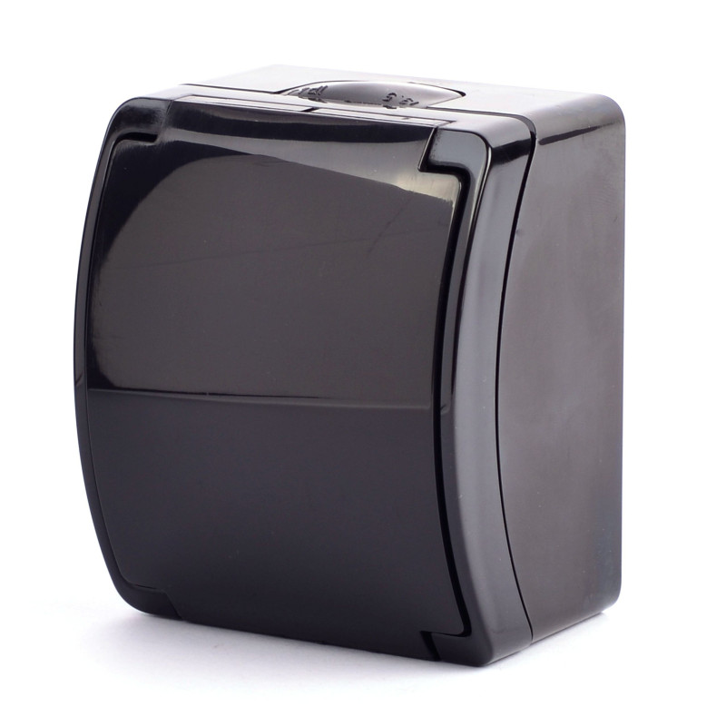 GNIAZDO 230V POJEDYNCZE NATYNKOWE Z UZIEMIENIEM KLAPKA IP44 KOALA VG-1 CZARNE