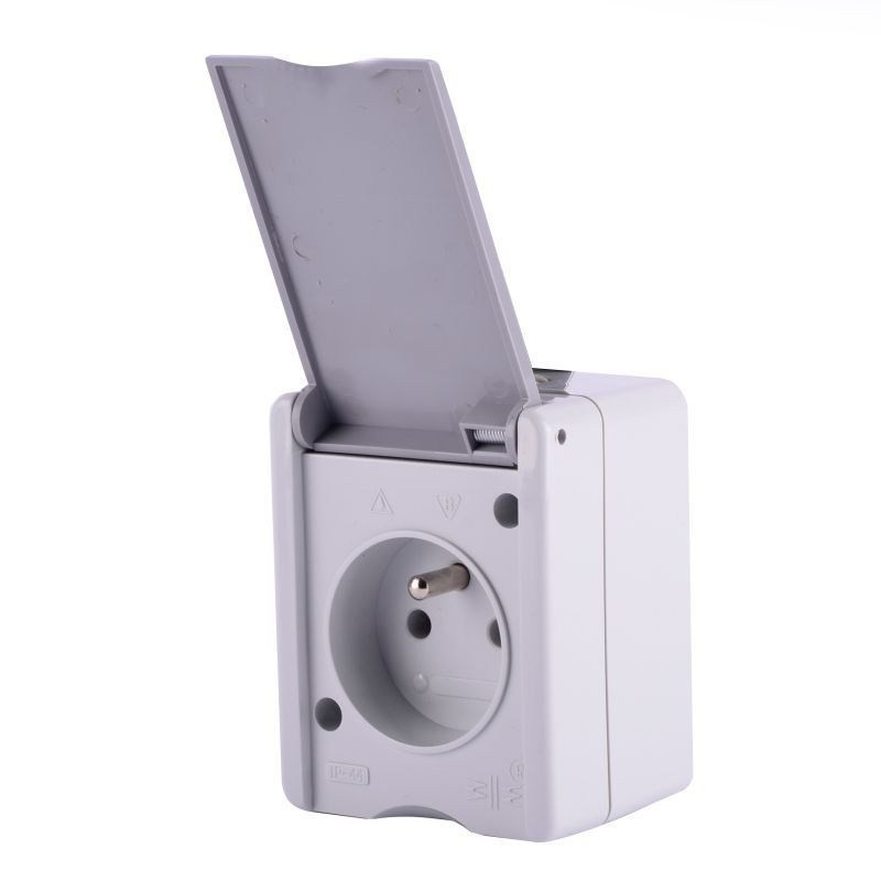 GNIAZDO 230V POJEDYNCZE NATYNKOWE Z UZIEMIENIEM KLAPKA IP44 ŻUK VG-1Z GRAFIT