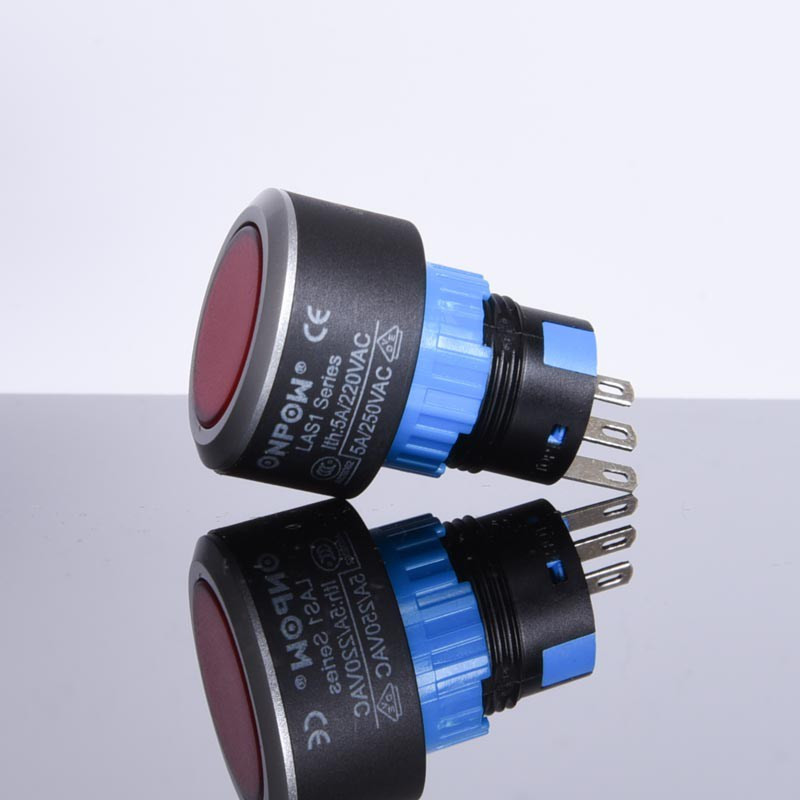 PRZEŁĄCZNIK PRZYCISKOWY LAS1-AWY-11Z ON-ON CZERWONY BEZ PODŚWIETLENIA