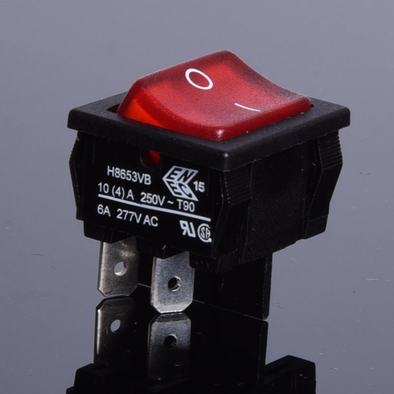 PRZEŁĄCZNIK 2x10A 1-0 ON-OFF H8653VB PODŚWIETLANY CZERWONY BULGIN