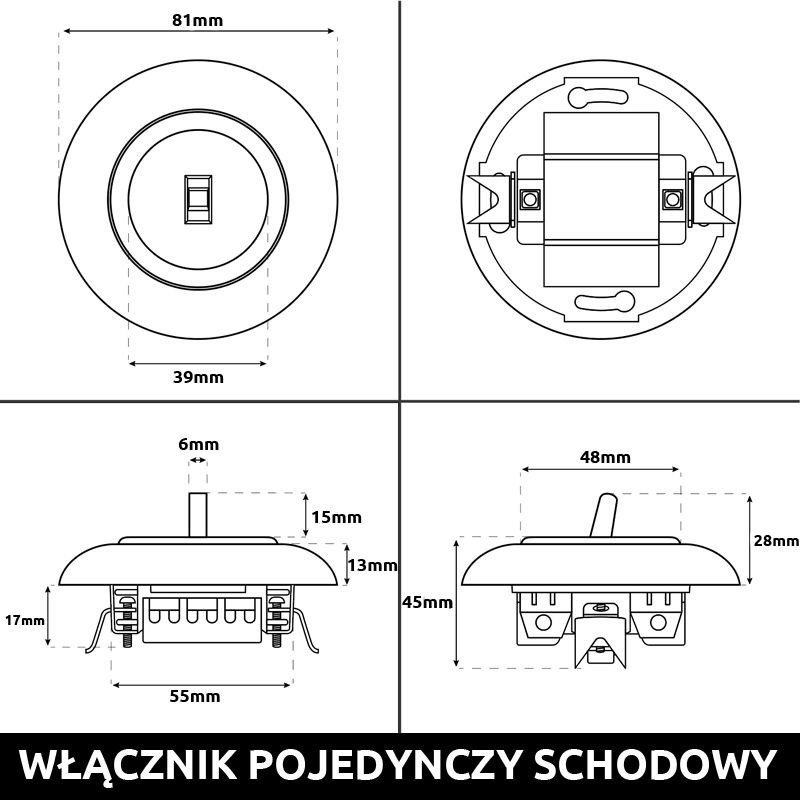 LOFT WŁĄCZNIK POJEDYNCZY SCHODOWY BIAŁY JLM BEZ RAMKI RETRO FRENCH STYLE