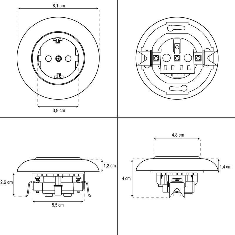 LOFT GNIAZDO 230V SCHUKO CZARNE JLM BEZ RAMKI RETRO FRENCH STYLE  CZARNE JLM BEZ RAMKI