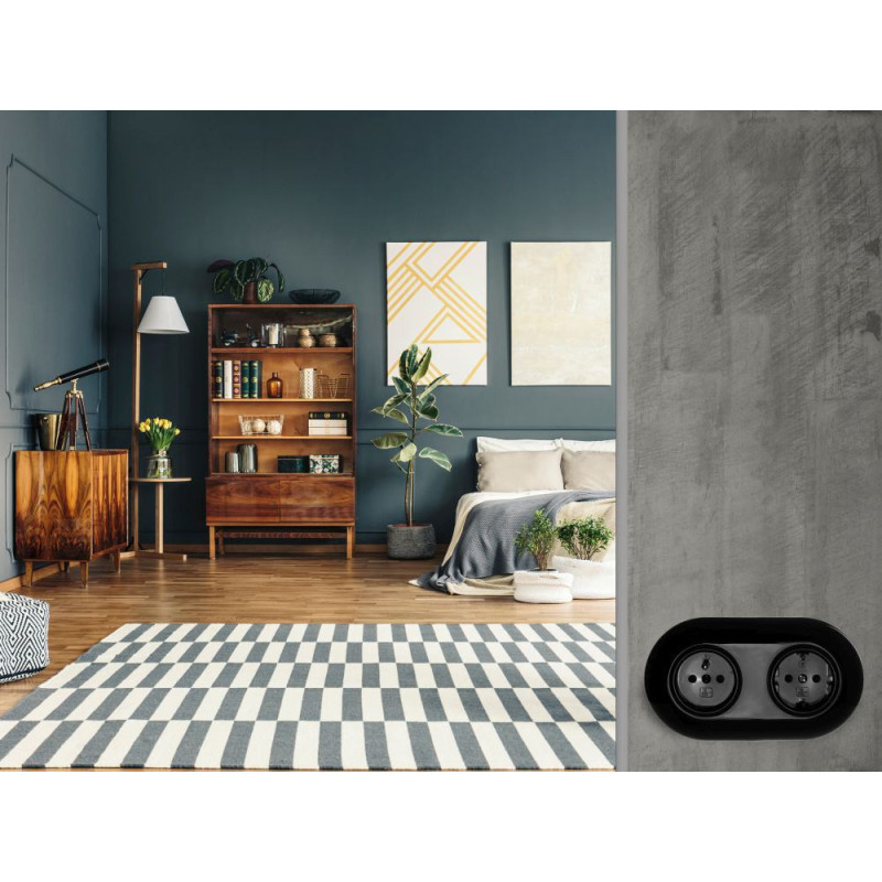 LOFT GNIAZDO 230V SCHUKO CZARNE JLM BEZ RAMKI RETRO FRENCH STYLE  CZARNE JLM BEZ RAMKI