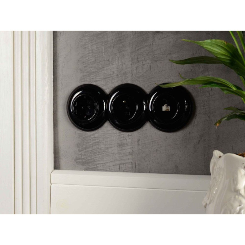 LOFT GNIAZDO 230V SCHUKO CZARNE JLM BEZ RAMKI RETRO FRENCH STYLE  CZARNE JLM BEZ RAMKI