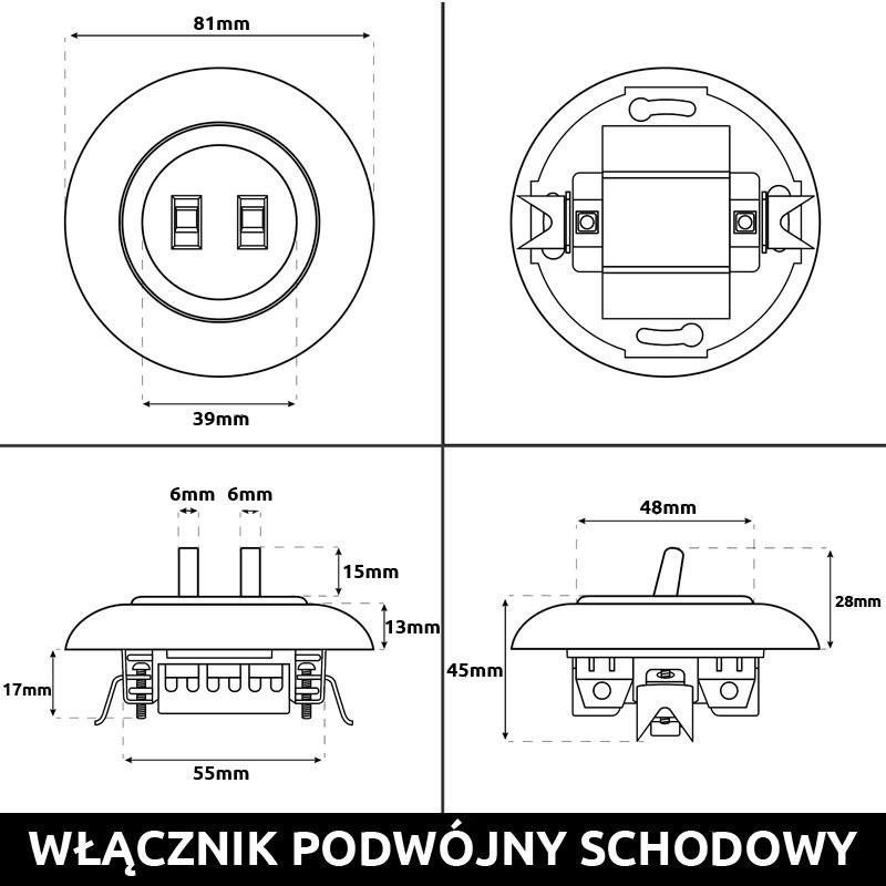 LOFT WŁĄCZNIK PODWÓJNY SCHODOWY BIAŁY JLM BEZ RETRO FRENCH STYLE  RAMKI