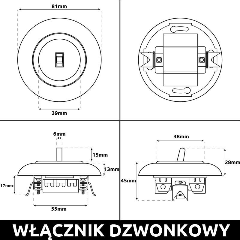 LOFT PRZYCISK DZWONKOWY CZARNY JLM BEZ RAMKI RETRO FRENCH STYLE