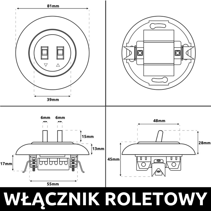 LOFT WŁĄCZNIK STERUJĄCY ROLETAMI CZARNY JLM BEZ RAMKI RETRO FRENCH STYLE