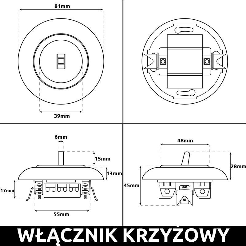 LOFT WŁĄCZNIK KRZYŻOWY BIAŁY JLM BEZ RAMKI RETRO FRENCH STYLE
