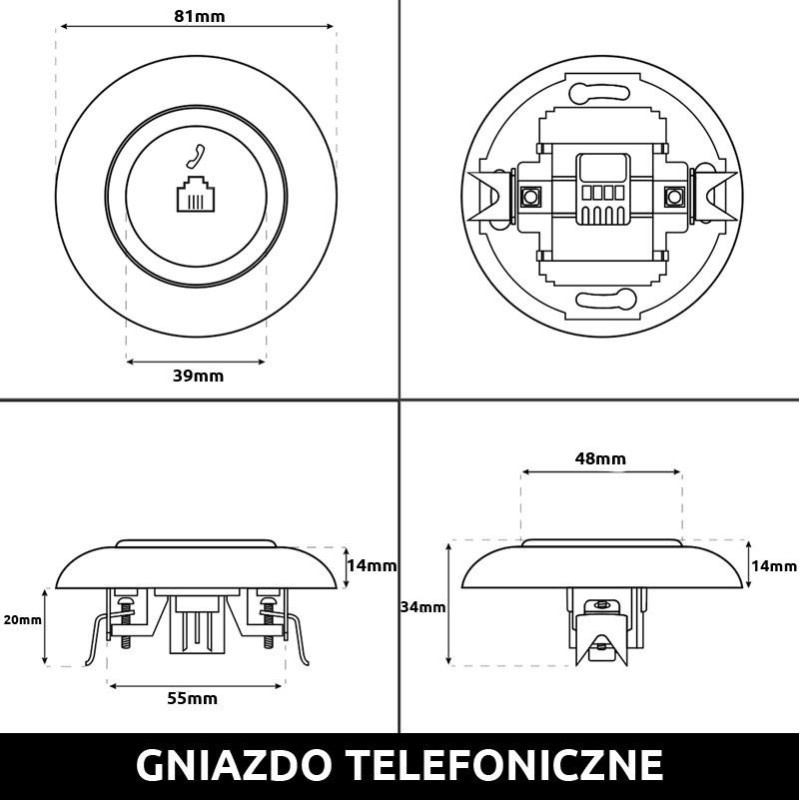 LOFT GNIAZDO TELEFONICZNE RJ11 CZARNE JLM BEZ RAMKI RETRO FRENCH STYLE