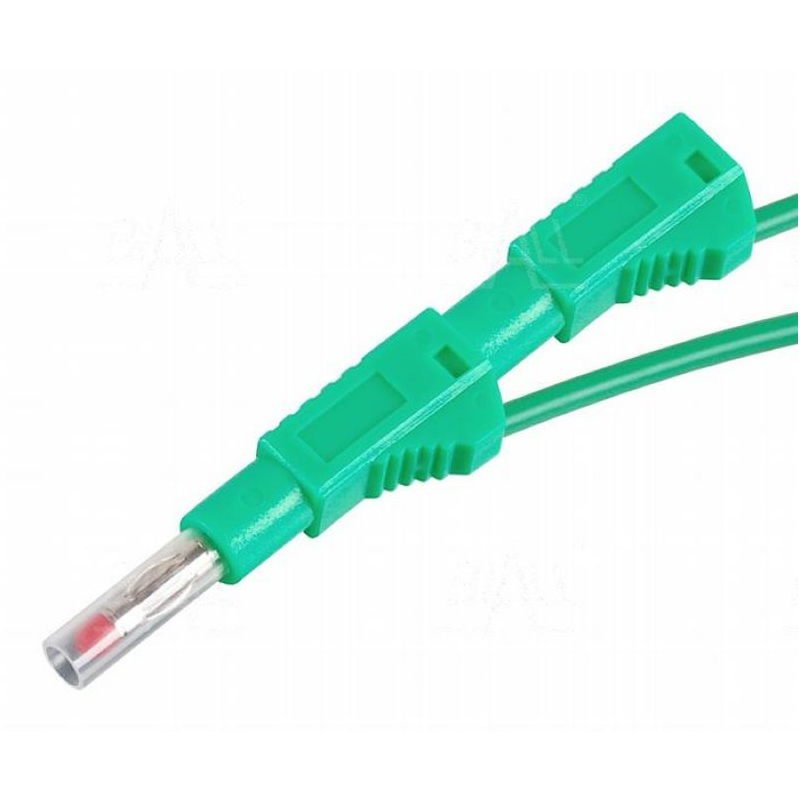 KABEL BANAN 4mm 1m 19A ZIELONY BEZPIECZNY CAT II 600V POMIAROWY 2xWT.BANAN+GNIAZDO