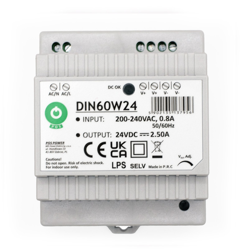 ZASILACZ NA SZYNĘ DIN 24V 60W 2,5A DIN60W24