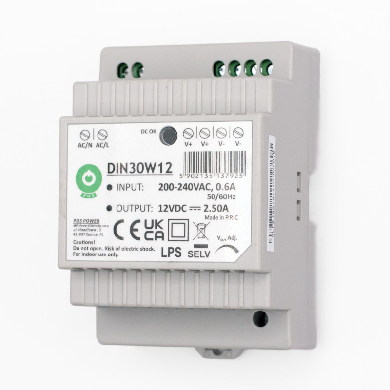 ZASILACZ NA SZYNĘ DIN 12V 30W 2,5A DR30-12