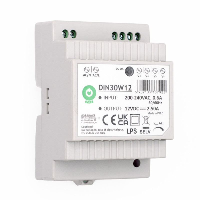 ZASILACZ NA SZYNĘ DIN 12V 30W 2,5A DR30-12