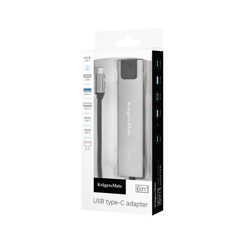 Adapter (HUB) USB typu C na HDMI/2x USB3.0/2x USB typu C/RJ45