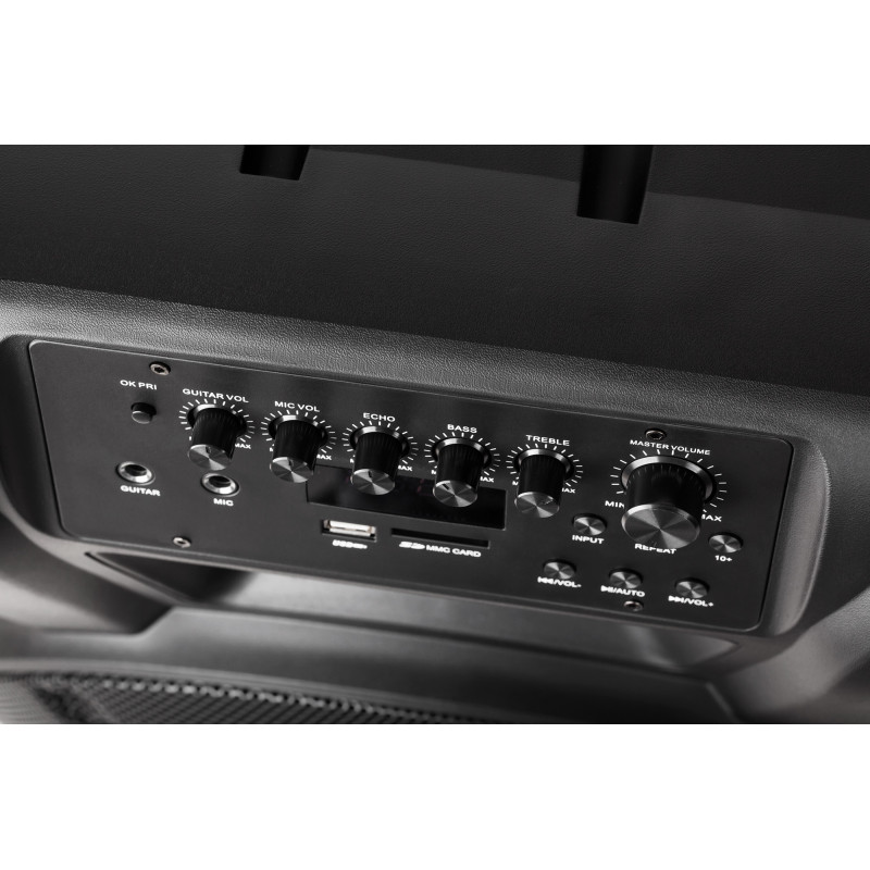 Aktywna kolumna głośnikowa (z 2 mikrofonami bezprzewodowymi UHF, SD, Bluetooth, FM, USB) 60 Watt