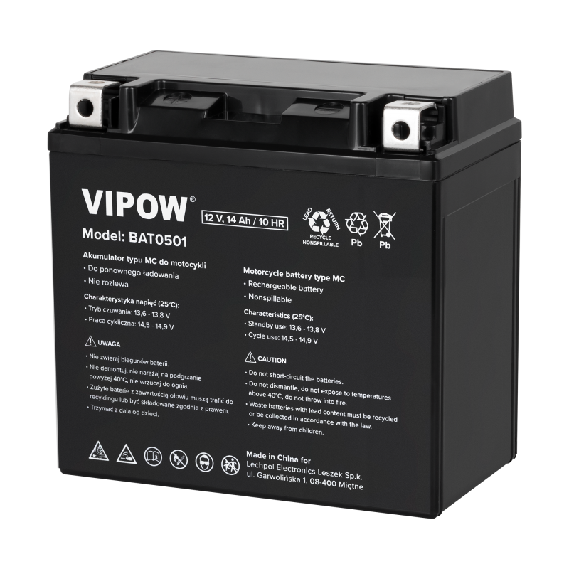 Akumulator VIPOW typu MC do motocykli 12V 14Ah
