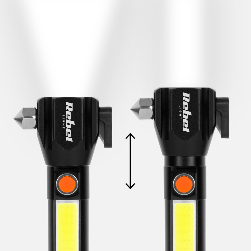 Akumulatorowa latarka wielofunkcyjna Rebel (zoom, nożyk, młotek do szyby).