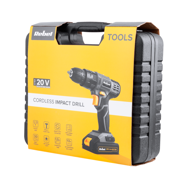 Akumulatorowa wiertarko-wkrętarka udarowa 20V 2A box