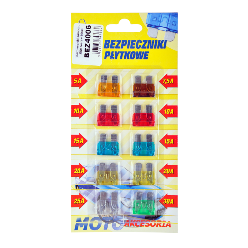 Bezpieczniki samochodowe MIDI zestaw 10szt.-blister