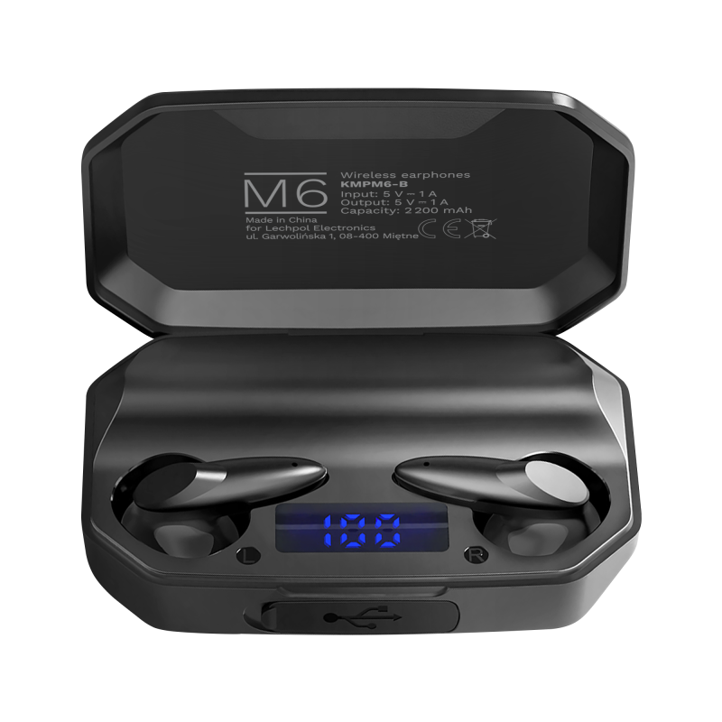 Bezprzewodowe słuchawki douszne z power bankiem Kruger&Matz M6 - kolor czarny