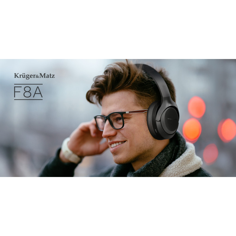 Bezprzewodowe słuchawki nauszne z ANC , Kruger&Matz F8A , czarne