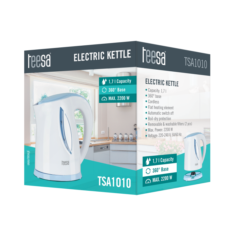 Czajnik elektryczny TEESA, 2200 W, biały, 1,7L