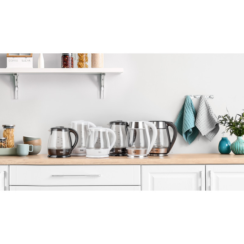 Czajnik elektryczny TEESA, szklany, 1650 W, biały, 1 L