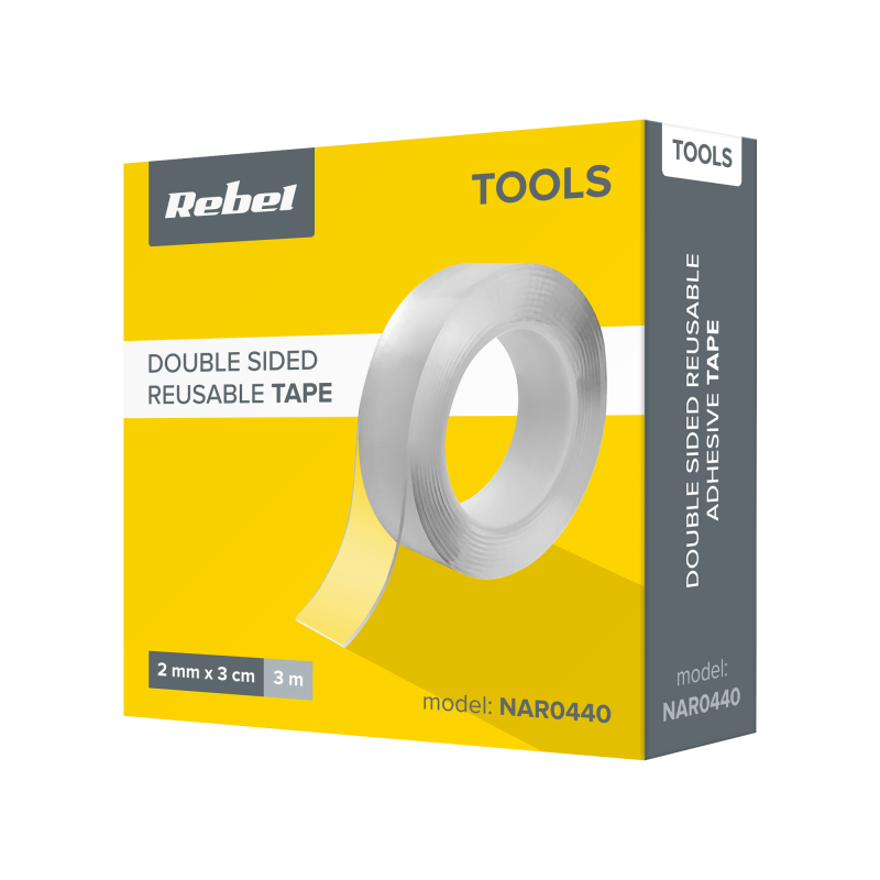 Dwustronna taśma montażowa nano wielokrotnego użytku REBEL (2 mm x 30 mm x 3 m) transparentna