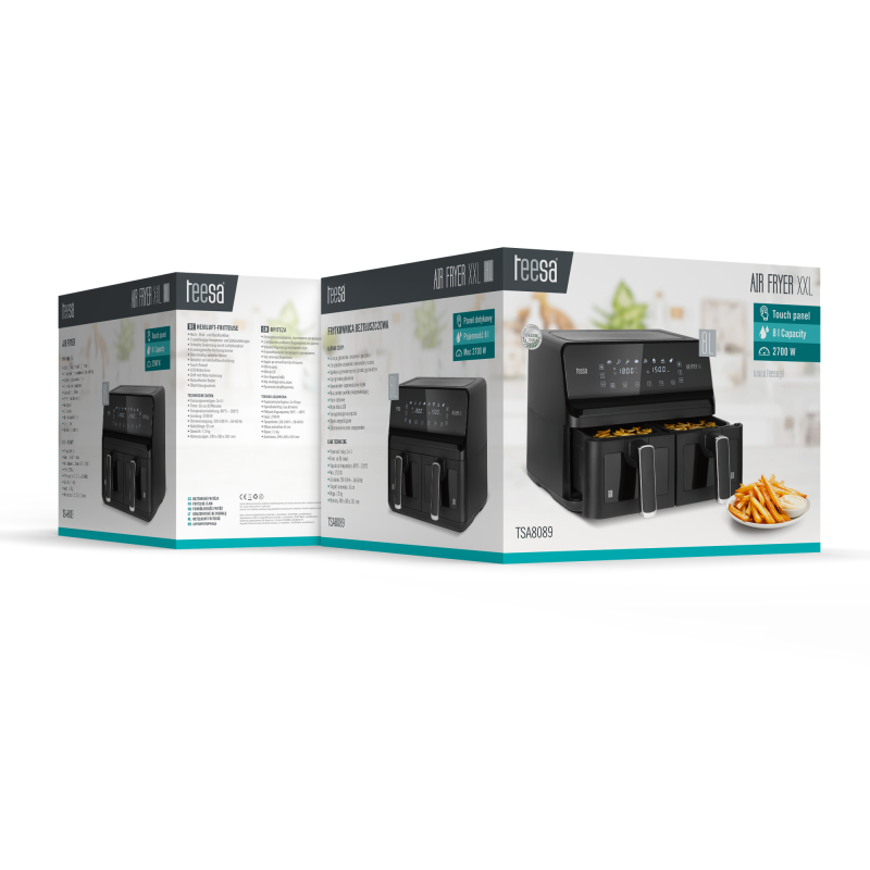 Frytkownica beztłuszczowa TEESA AIR FRYER DUAL POT XXL 8L 2700W