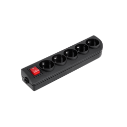 Gniazdo przedłużacza x 5 z uziemieniem i wyłącznikiem czarne GN-50W-2