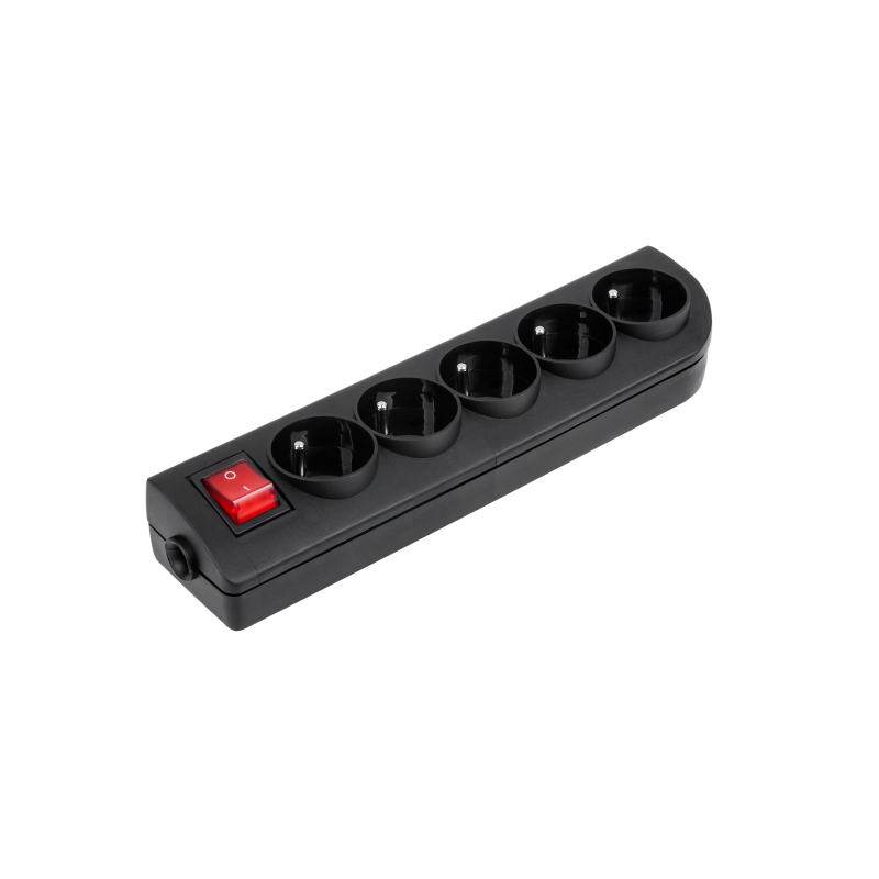 Gniazdo przedłużacza x 5 z uziemieniem i wyłącznikiem czarne GN-50W-2