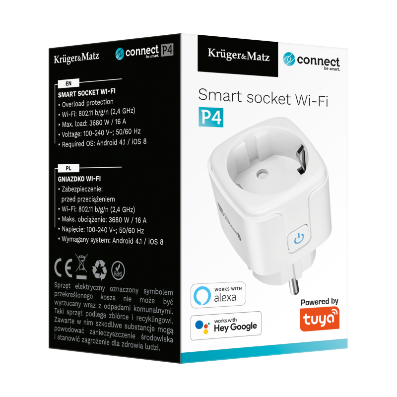 Gniazdo WiFi Kruger&Matz Connect P4 Białe Tuya