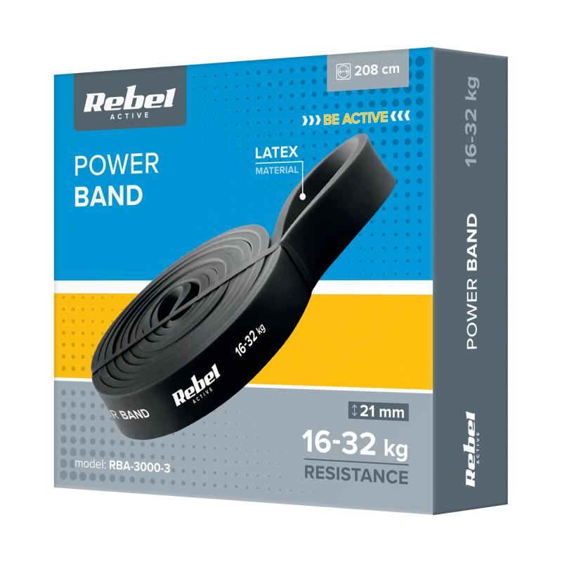 Guma do ćwiczeń lateksowa - Power Band PL-3, czarna 16-32 kg REBEL ACTIVE