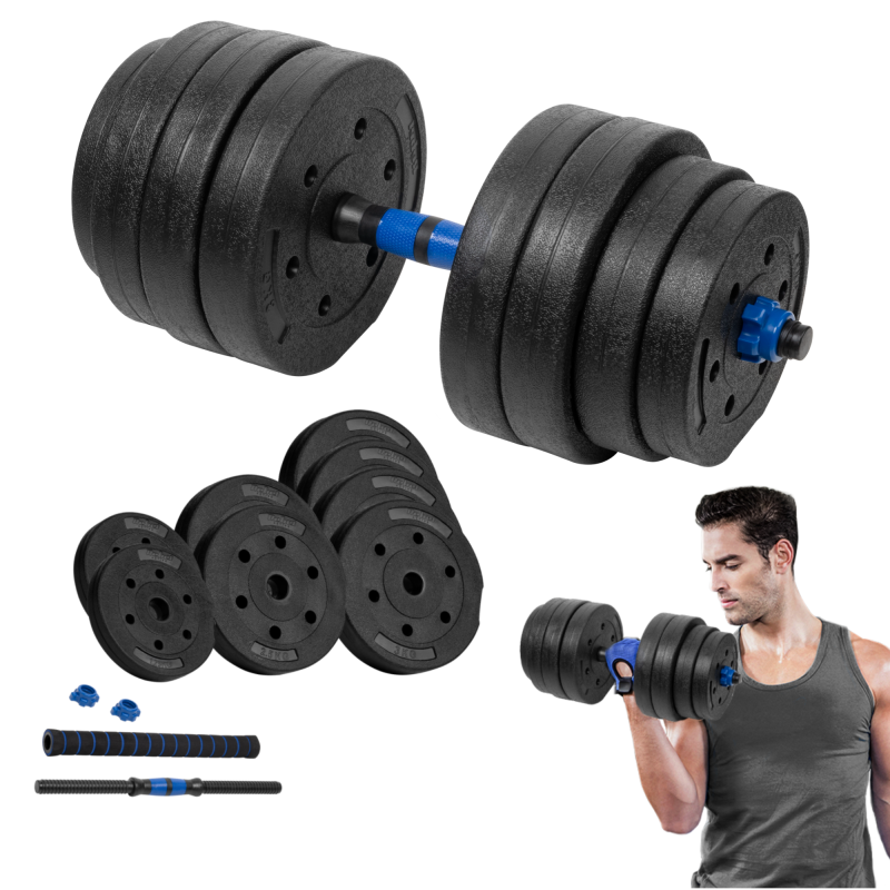 Hantel bitumiczny regulowany z łącznikiem 1x20kg, REBEL ACTIVE