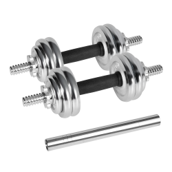 Hantle żeliwne chromowane regulowane w walizce z gryfem, zestaw 15kg REBEL ACTIVE