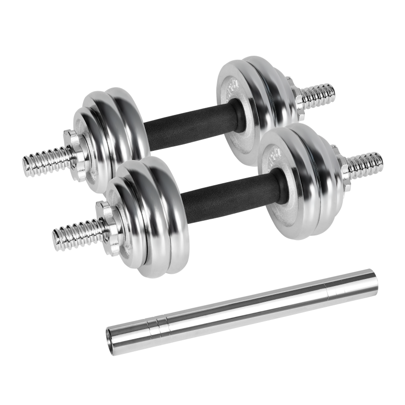 Hantle żeliwne chromowane regulowane w walizce z gryfem, zestaw 15kg REBEL ACTIVE