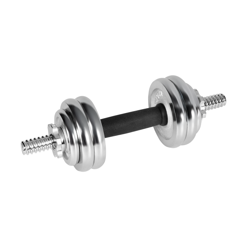 Hantle żeliwne chromowane regulowane w walizce z gryfem, zestaw 15kg REBEL ACTIVE