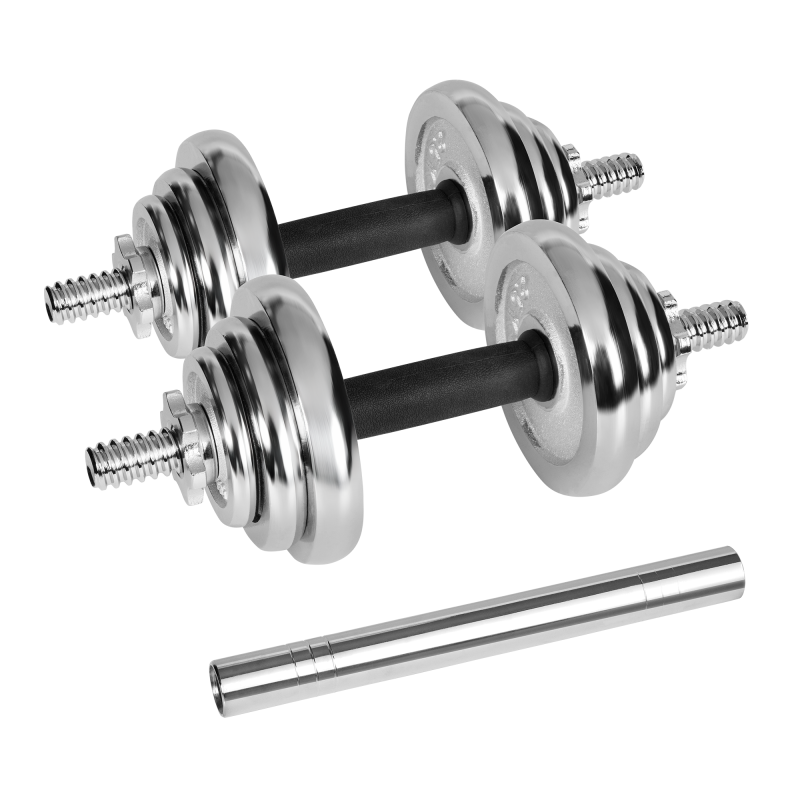 Hantle żeliwne chromowane regulowane w walizce z gryfem, zestaw 20kg REBEL ACTIVE