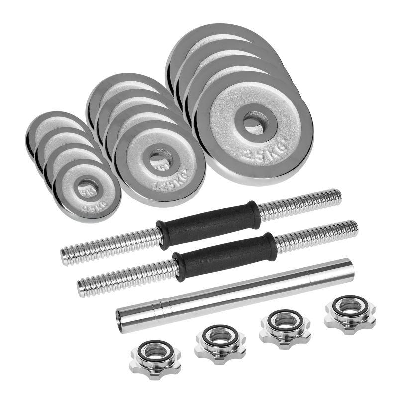 Hantle żeliwne chromowane regulowane w walizce z gryfem, zestaw 20kg REBEL ACTIVE