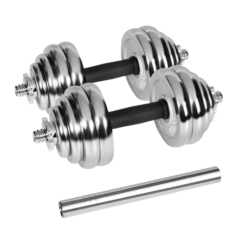 Hantle żeliwne chromowane regulowane w walizce z gryfem, zestaw 30kg REBEL ACTIVE