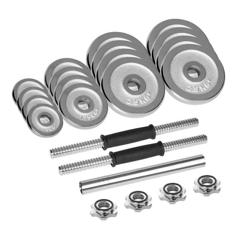 Hantle żeliwne chromowane regulowane w walizce z gryfem, zestaw 30kg REBEL ACTIVE