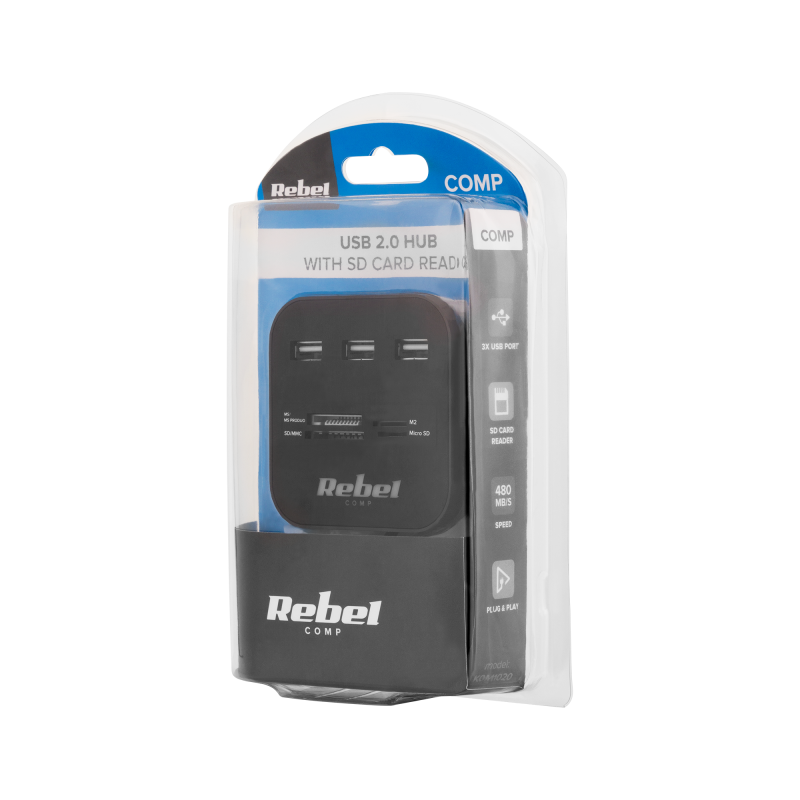 HUB USB 2.0 3 portowy z czytnikiem kart pamięci