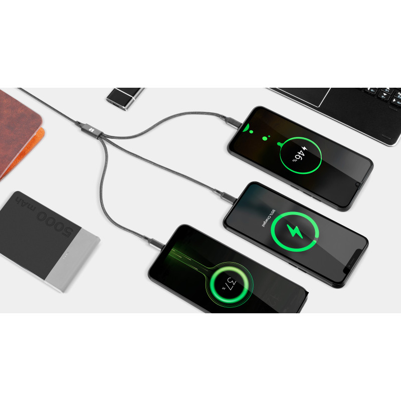 Kabel USB 3w1 microUSB, USB typu C, Lightning 100 cm