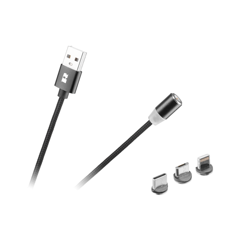 Kabel USB magnetyczny 3w1 microUSB, USB typu C, Lightning 100 cm czarny