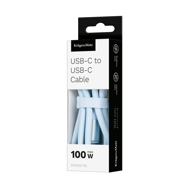 Kabel USB typu C - USB typu C 100 W 1 m silikonowy niebieski Kruger&Matz Basic