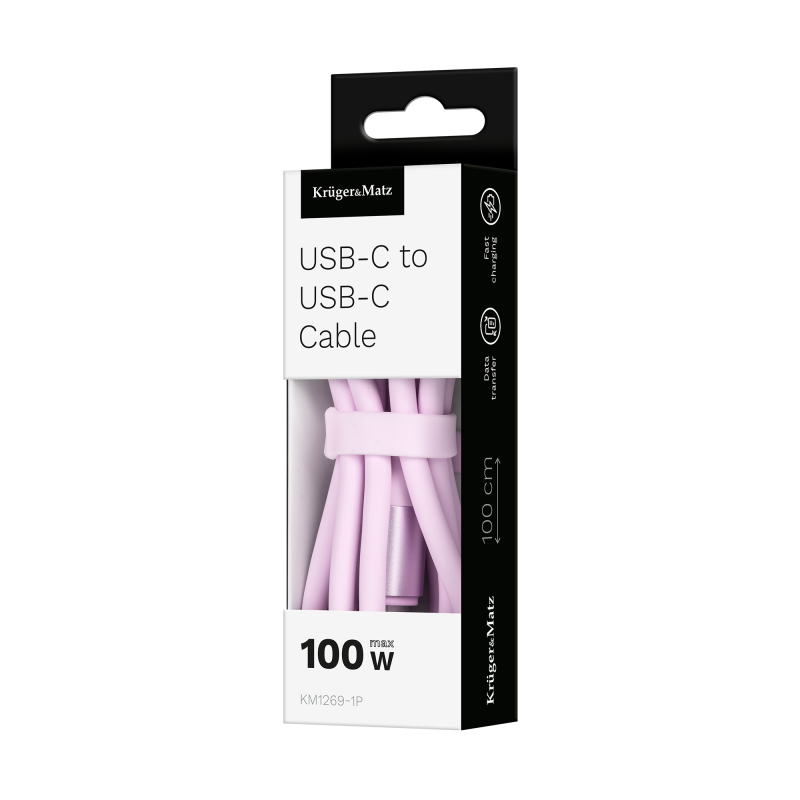 Kabel USB typu C - USB typu C 100 W 1 m silikonowy różowy Kruger&Matz Basic