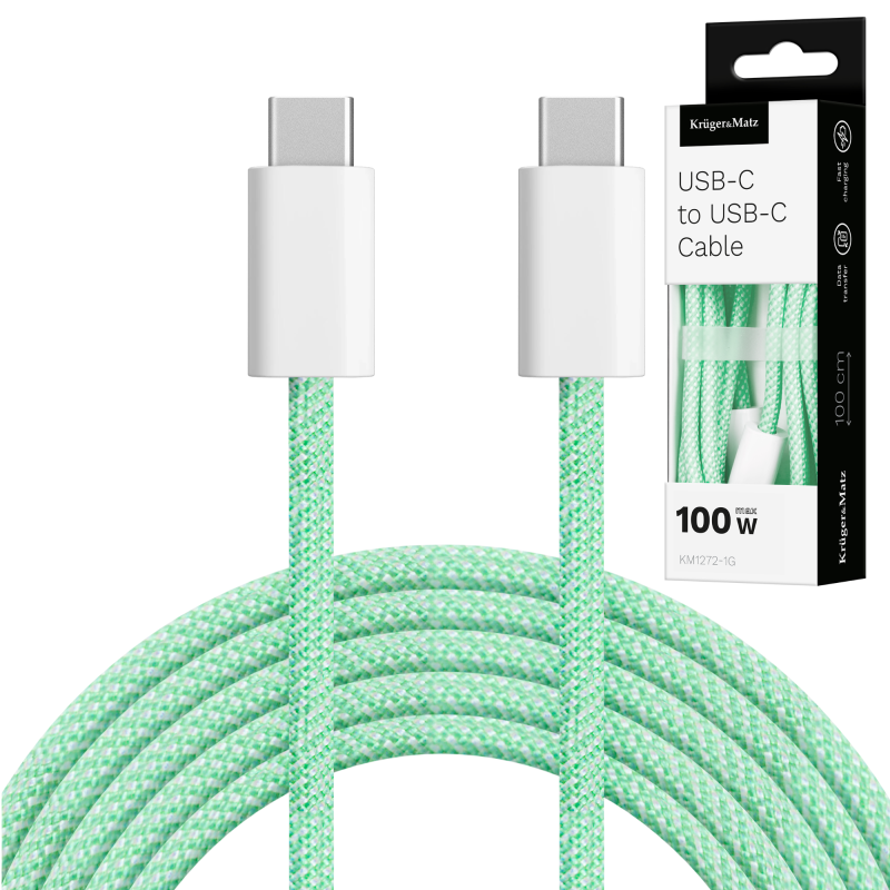 Kabel USB typu C - USB typu C 100 W 1 m zielony Kruger&Matz Basic