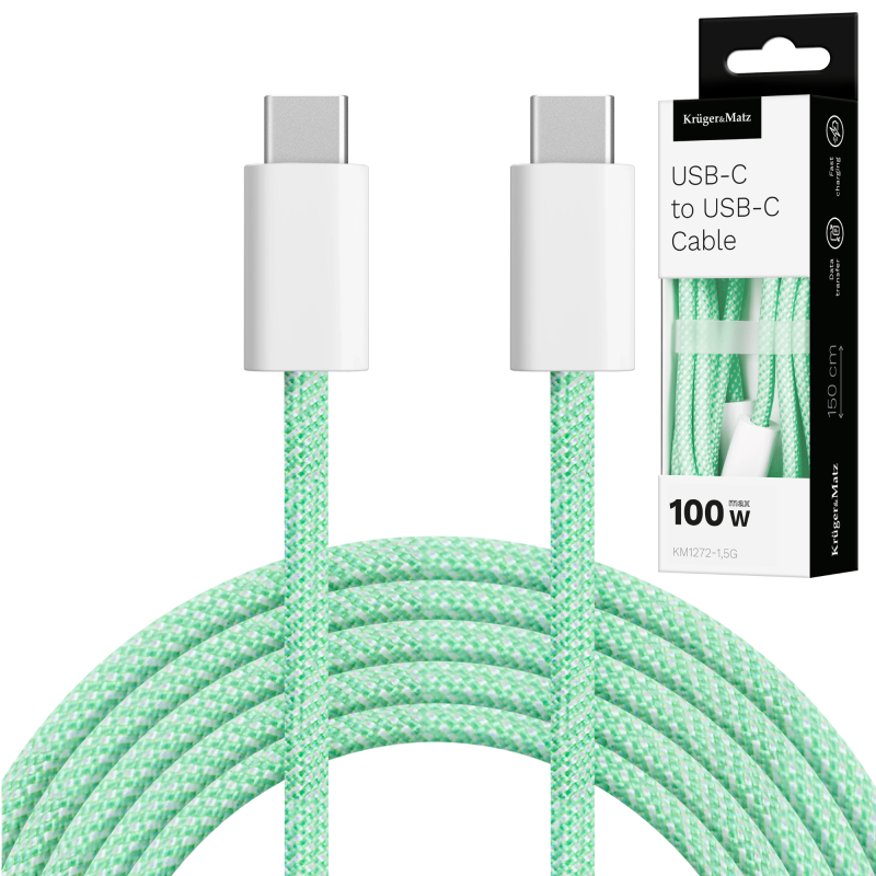 Kabel USB typu C - USB typu C 100 W 1,5 m zielony Kruger&Matz Basic