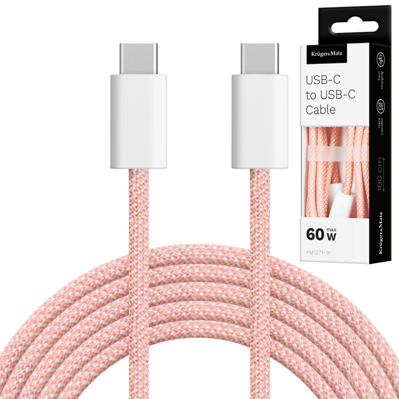 Kabel USB typu C - USB typu C 60 W 1 m różowy Kruger&Matz Basic