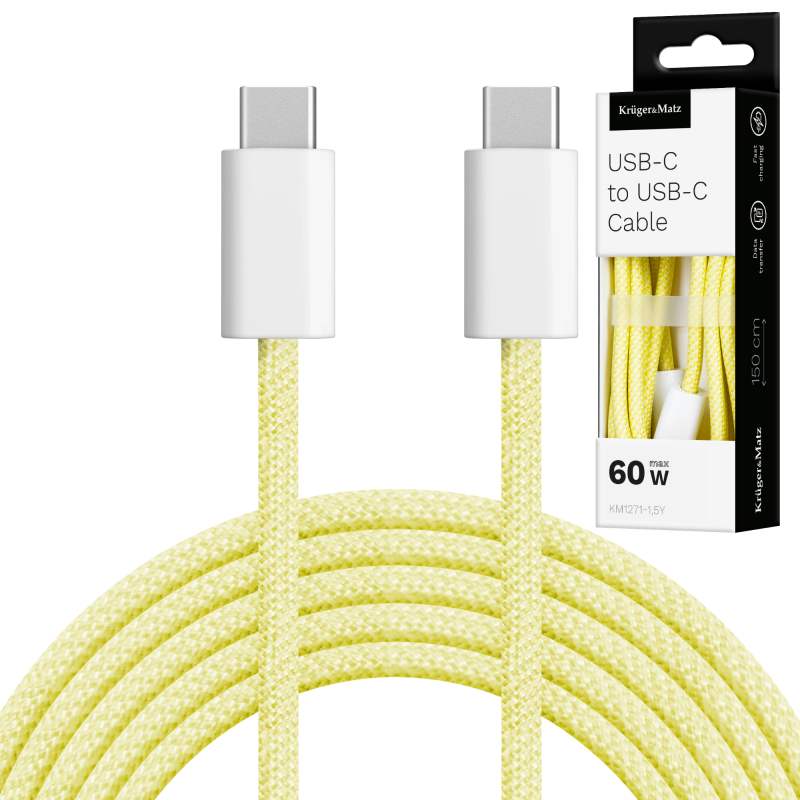 Kabel USB typu C - USB typu C 60 W 1,5 m żółty Kruger&Matz Basic
